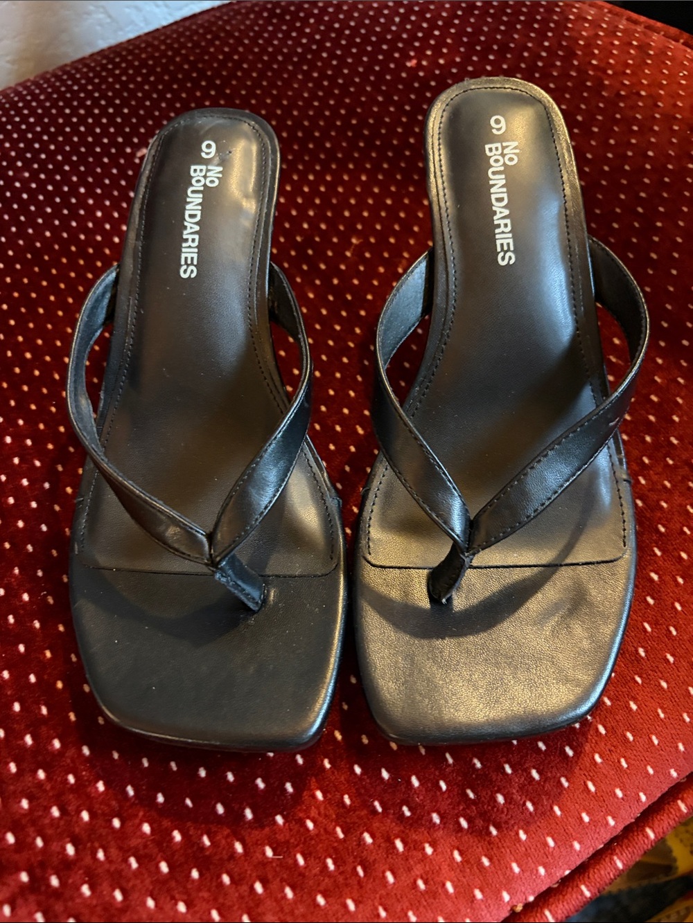 No Boundaries Black Square-Toe Thong Mules